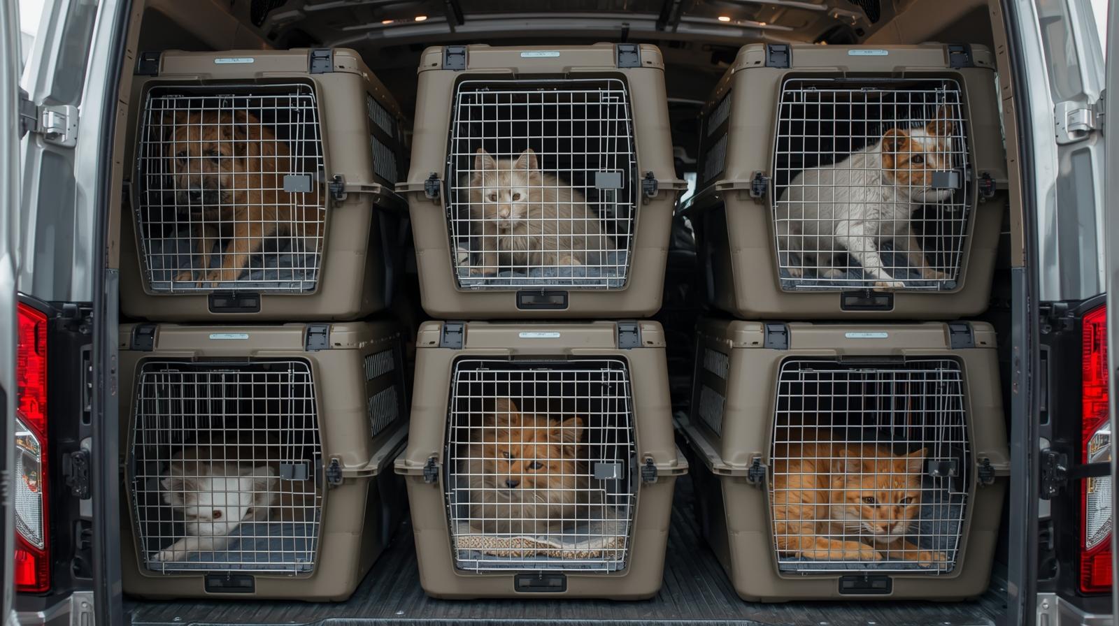 Clean and secure crates stacked inside a transport vehicle